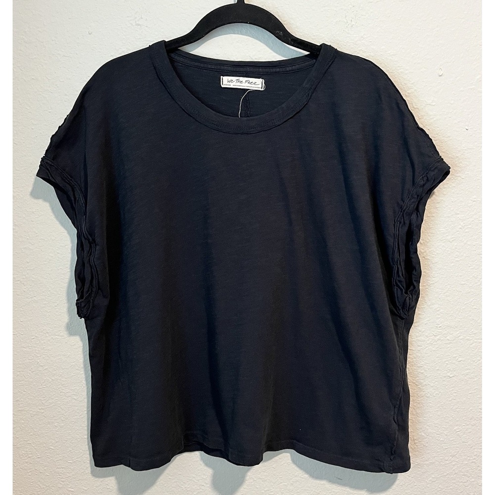 Free People We The Free Women's T-Shirt Tee Medium Short Sleeve Oversized Black